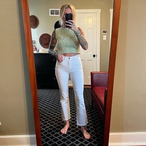 Cropped high waisted white jeans